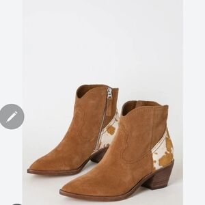 Dolce Vita Chestnut Suede Ankle Boots with Cowhide Heel Accent